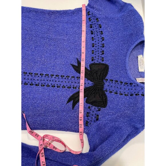 Vtg Karen Scott Silk Blend Bow Sweater Size M Beads Ribbon Preppy Twee Holiday - Picture 6 of 13